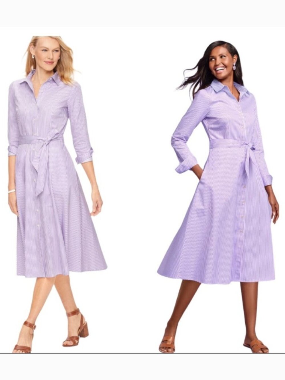 Talbots Purple & White Stripe Cotton Shirtdress size 12P - long sleeve